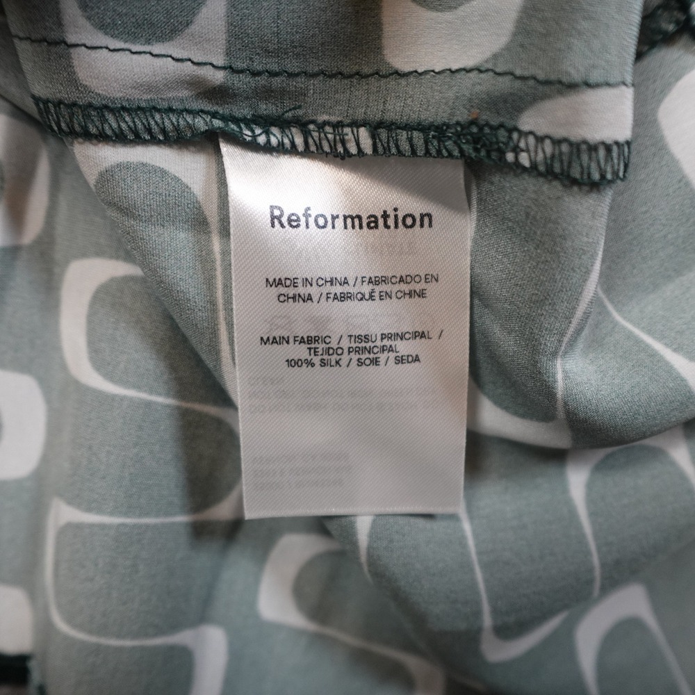 Reformation Dress Womens 2 Green Blue Kosta Silk Venture Mini Satin Smocked - Picture 9 of 11